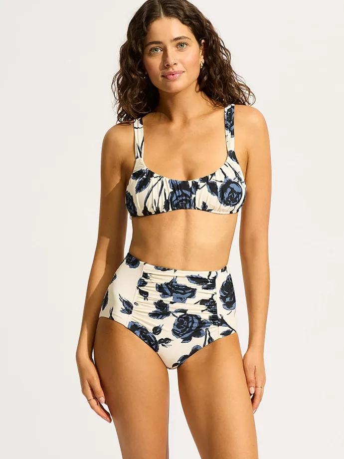 Bikinitop crème/blauw/zwart