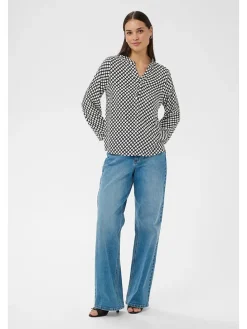 Blouse donkerblauw/wit