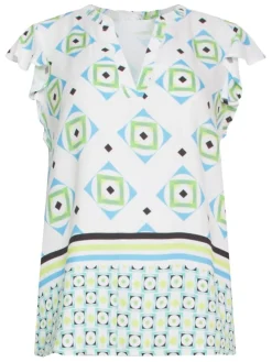 Blouse groen/lichtblauw/wit