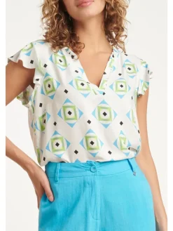 Blouse groen/lichtblauw/wit