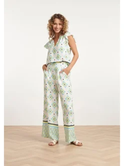 Blouse groen/lichtblauw/wit