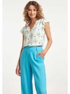 Blouse groen/lichtblauw/wit