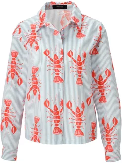 Blouse lichtblauw/wit/rood