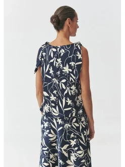 Blousetop donkerblauw/wit