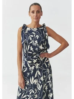 Blousetop donkerblauw/wit