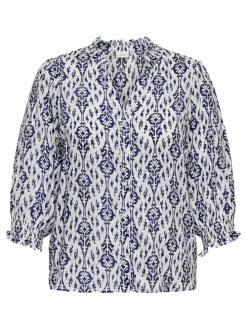Blouse wit/donkerblauw