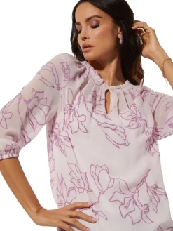 Blouse wit/paars