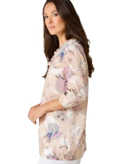 Blouse zandkleurig/lichtroze