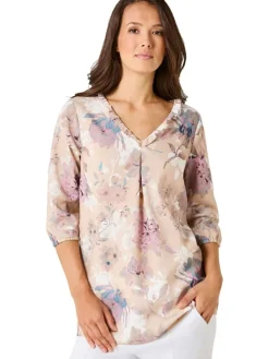 Blouse zandkleurig/lichtroze