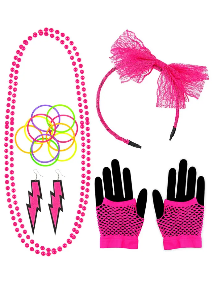 15-delige accessoiresset "Jaren 80" roze