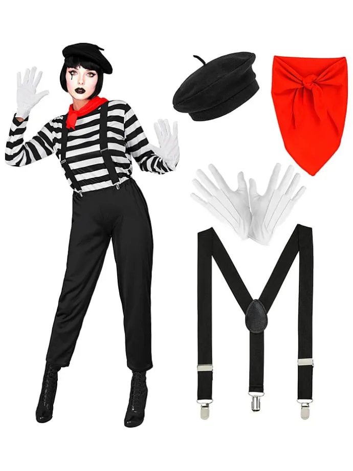 6-delige kostuum "Pantomime" zwart/wit/rood