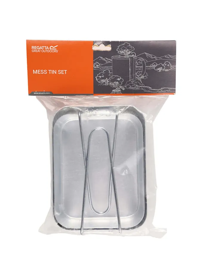 2-delige set: campingservies zilverkleurig