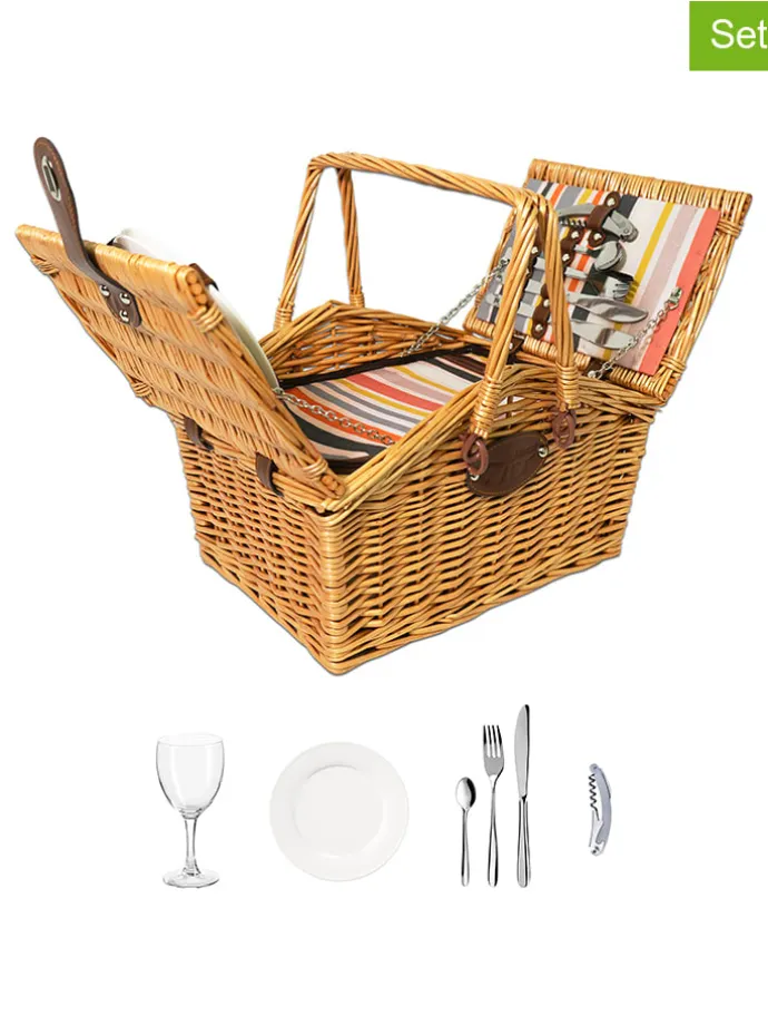 12-delige set: picknickmanden lichtbruin/meerkleurig