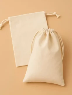 10-delige set: stoffen tassen beige/wit - (L)13 x (B)10 cm