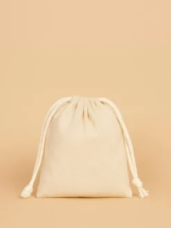 10-delige set: stoffen tassen beige/wit - (L)10 x (B)7 cm