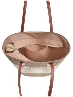 2-delige set: strohoed & shopper lichtbruin