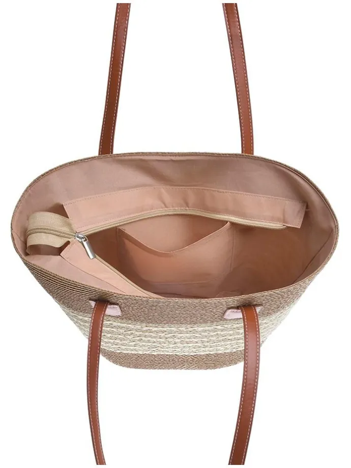 2-delige set: strohoed & shopper lichtbruin