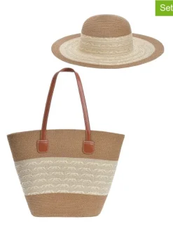 2-delige set: strohoed & shopper lichtbruin