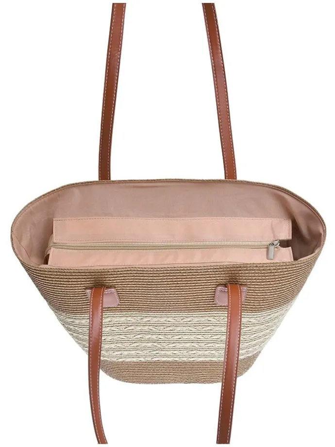 2-delige set: strohoed & shopper lichtbruin