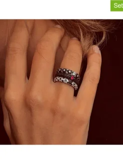 2-delige set: zilveren ring met edelstenen