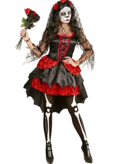 2-delig kostuum "BRUID DIA DE LOS MUERTOS" zwart/rood