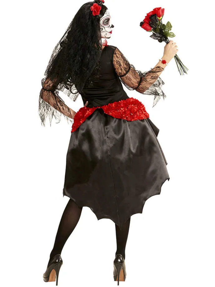 2-delig kostuum "BRUID DIA DE LOS MUERTOS" zwart/rood