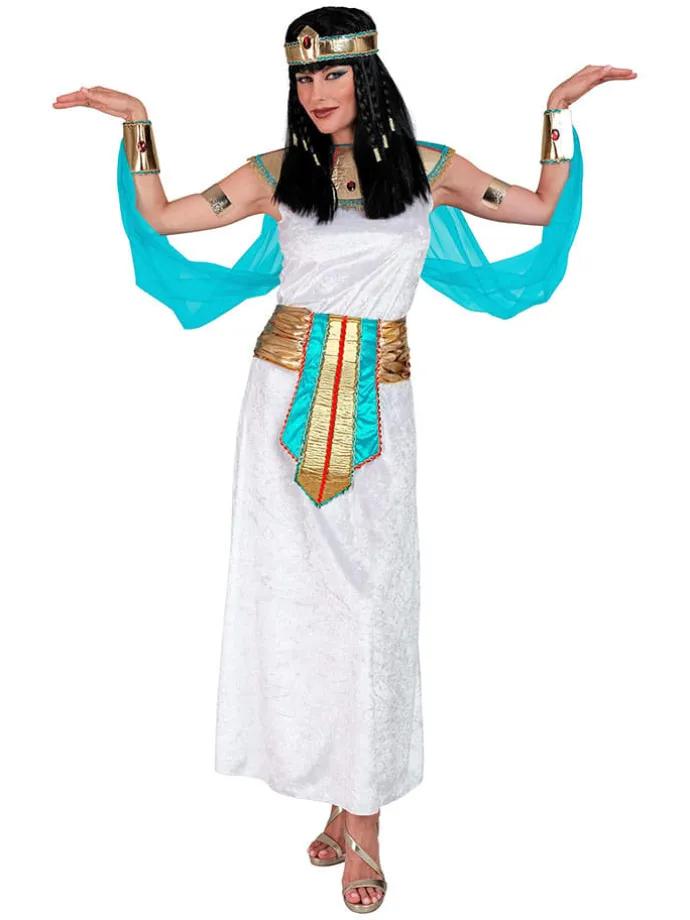 6-delig kostuum "Egyptische Koningin" wit/turquoise/goudkleurig