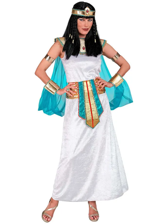6-delig kostuum "Egyptische Koningin" wit/turquoise/goudkleurig