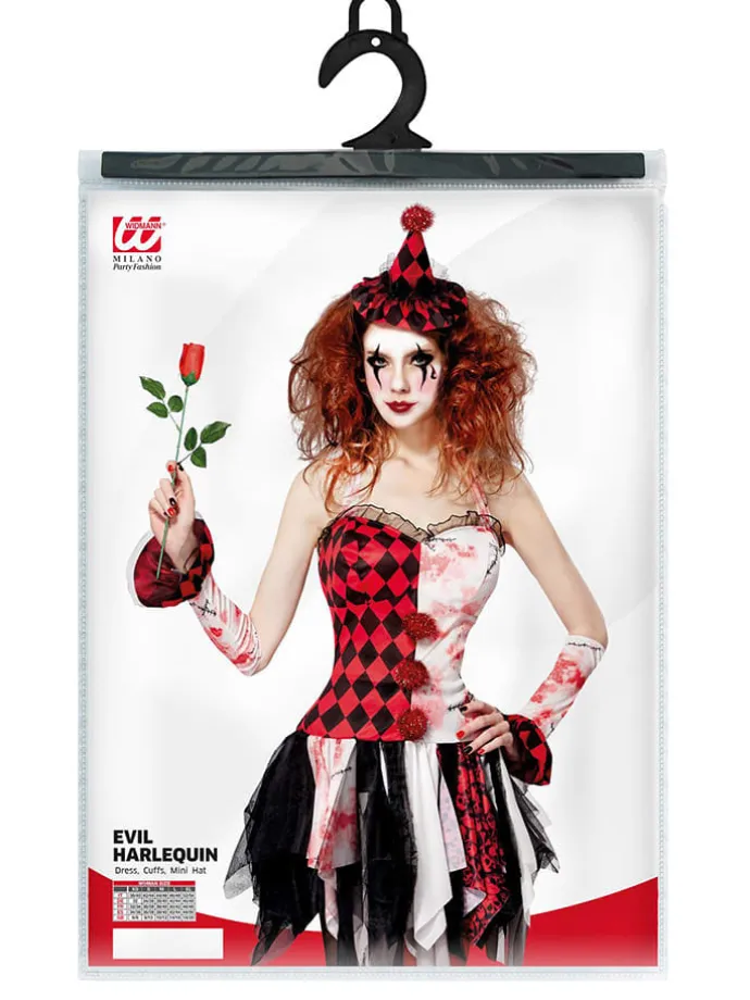 3-delig kostuum "HORROR HARLEKIN MEISJE" rood/zwart/wit