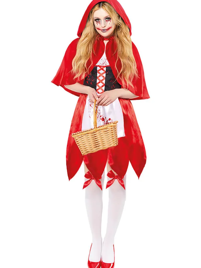 3-delig kostuum "Little Dead Riding Hood" rood