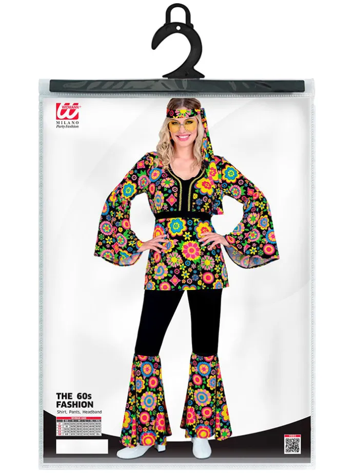 3-delig kostuum "60's Hippie" meerkleurig/zwart
