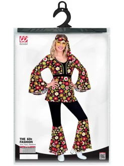 3-delig kostuum "60's Hippie" zwart/meerkleurig