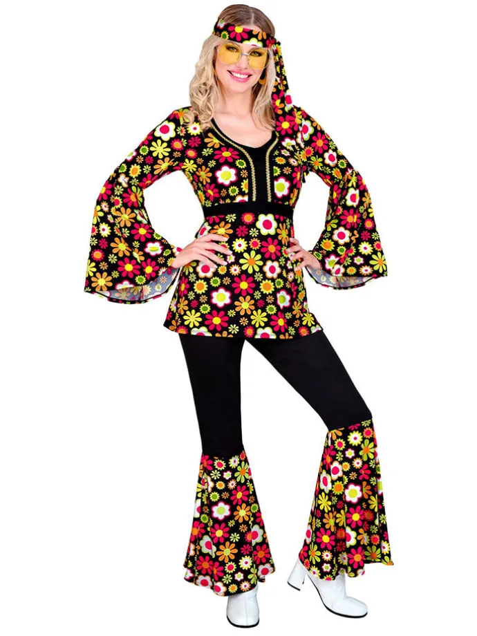 3-delig kostuum "60's Hippie" zwart/meerkleurig
