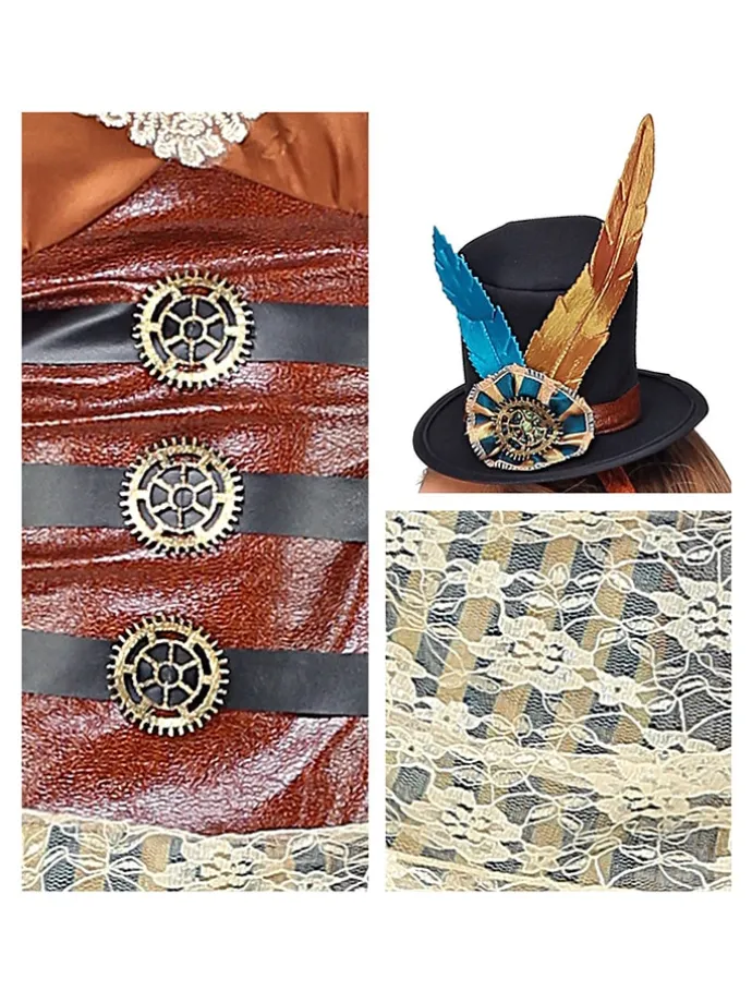 3-delig kostuum "Steampunk" lichtbruin/blauw