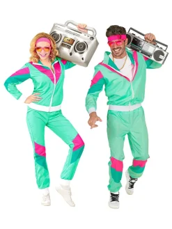 2-delig kostuum "80's Trainingspak" turquoise