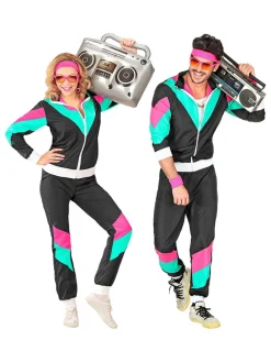 2-delig kostuum "80's Trainingspak" zwart/turquoise/roze