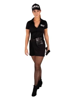 3-delig kostuum "Swat Lady" zwart