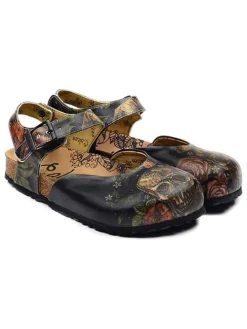 Enkelsandalen zwart/meerkleurig