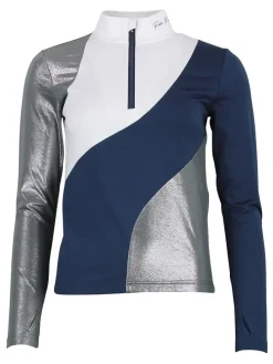 Functionele longsleeve donkerblauw/zilverkleurig/wit