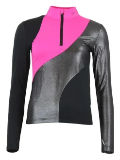 Functionele longsleeve zilverkleurig/zwart/roze