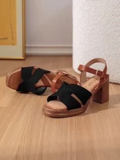 Haksandalen lichtbruin/zwart