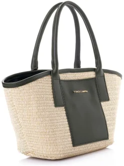 Handtas "Amalfi" beige/groen - (B)38 x (H)19 x (D)12 cm