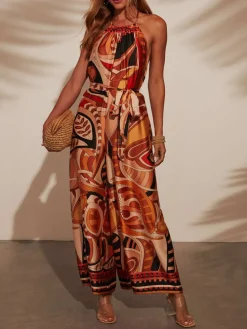 Jumpsuit camel/rood