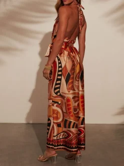Jumpsuit camel/rood