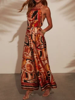 Jumpsuit camel/rood