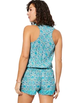 Jumpsuit turquoise/wit