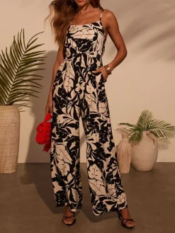 Jumpsuit zwart/beige