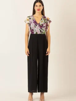Jumpsuit zwart/pruimkleurig