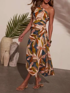 Jurk antraciet/beige/camel