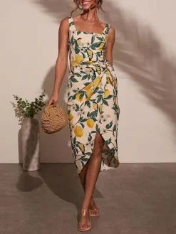 Jurk beige/groen/geel